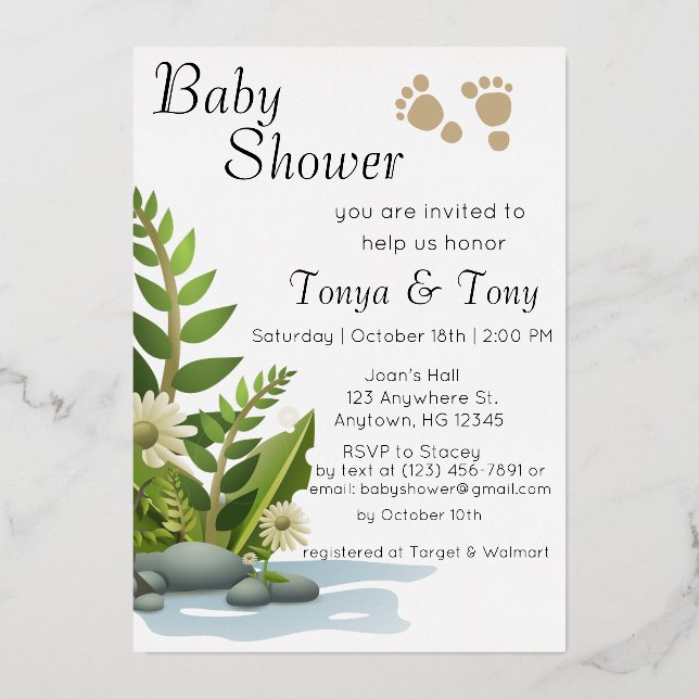 Joli Baby shower de jardin Foil Invitation (Recto)