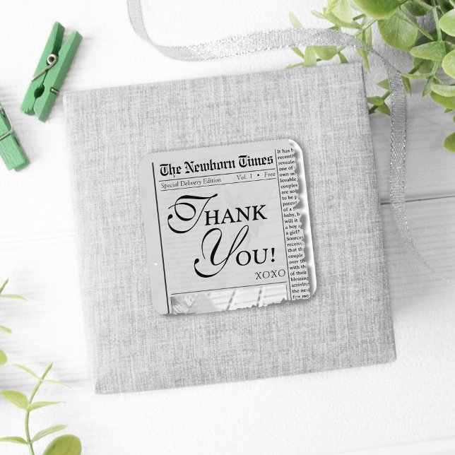 Joli Baby shower de journal Merci Favor Sticker (The Newborn Times cute newspaper style baby shower thank you favor sticker, trendy, modern, closure)