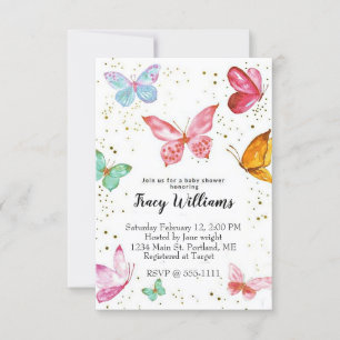 Joli baby shower papillons pastel invitation
