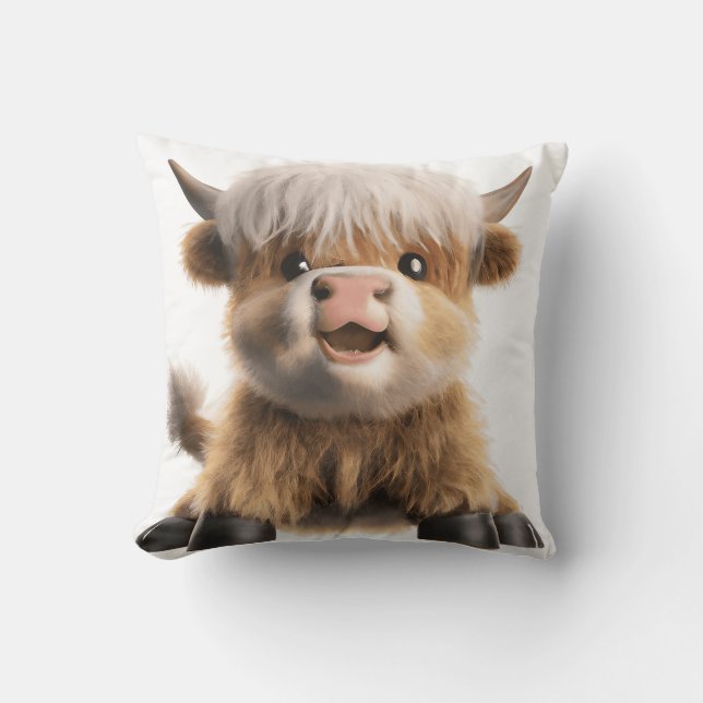 Joli bébé vache de haute terre jetez oreiller (Recto)