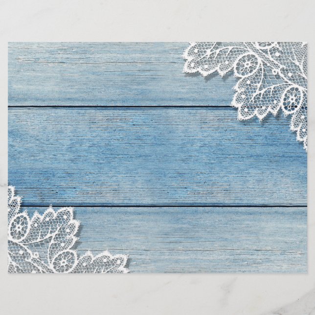 Joli blanc dentelle Denim bleu papier à rebut en b (Devant)
