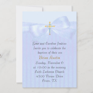 Joli bleu avec Bow et Cross Baptism Invitation