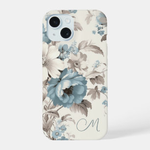 Joli bleu poussiéreux/Brown clair floral avec/init