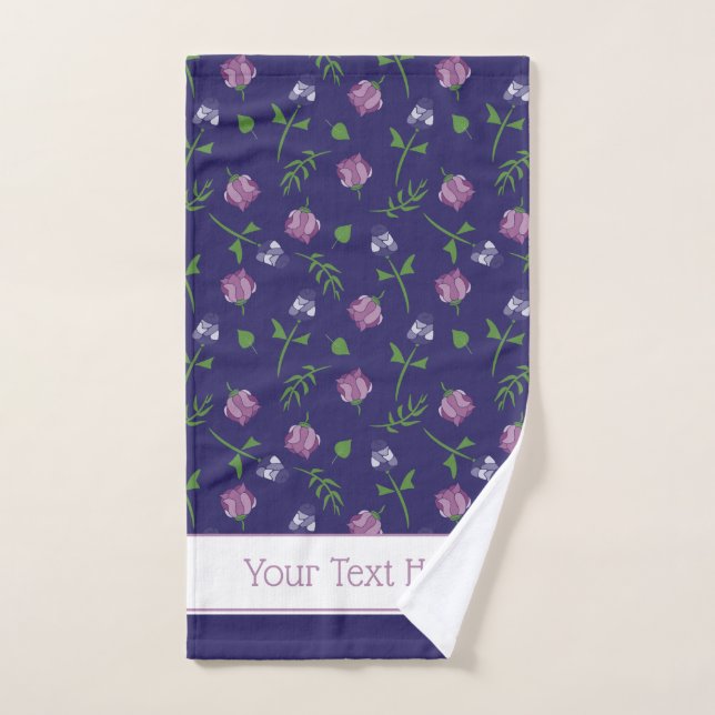 Joli bleu violet rose Roses Rosebud Floral Imprime (Serviette à main)