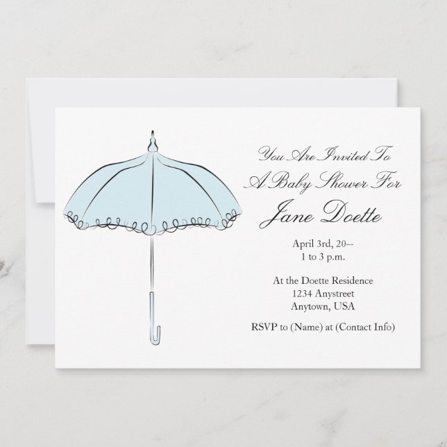 Joli Blue Parasol Douche Invitation (Devant)