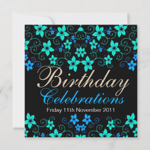 Joli Blues Floral Invitation Anniversaire