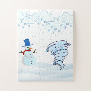 Joli bonhomme de neige en hiver et puzzle vent