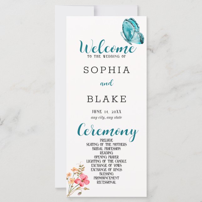 Joli Bouton Bleu Programme de mariage blanc (Devant)