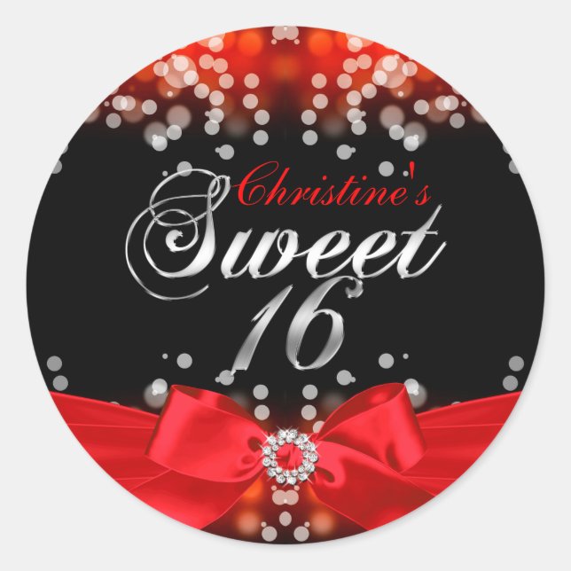 Joli Bow rouge et étincelante Sweet 16 Sticker (Devant)