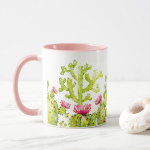 Joli Cactus de Désert avec Mug à Café à Fleur Rose