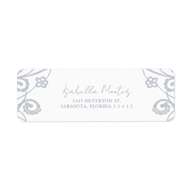 Joli cadre de dentelle florale bleu doux argent (Devant)
