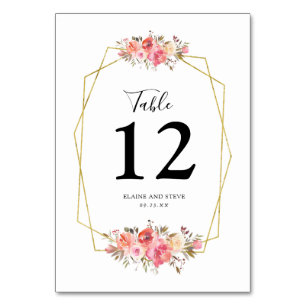 Joli cadre or rose Mariage Floral Numéro de table