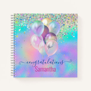Joli cahier à monogramme licorne arc-en-ciel rose 