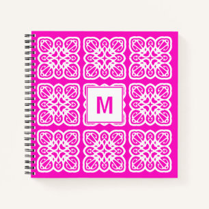 Joli Cahier Broderie Rose Chaud Monogramme