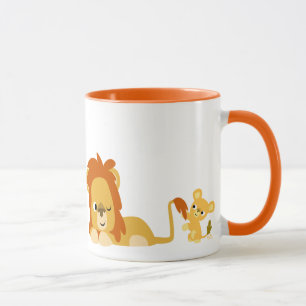 Joli caricature Lion Papa et Cub Mug