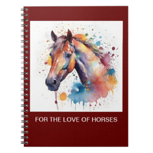 Joli carnet en spirale de cheval aquarelle.