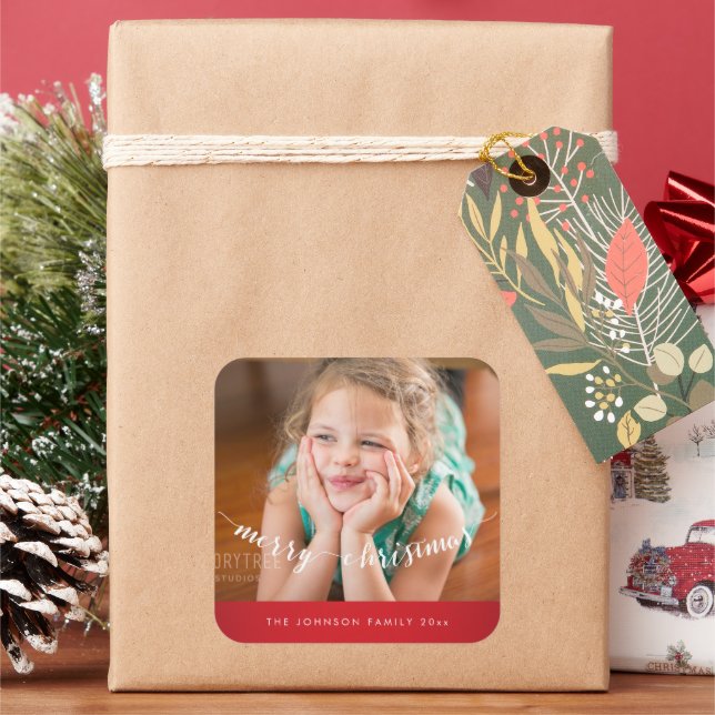 Joli Carré de Noël Stickers Rouge (vacances)