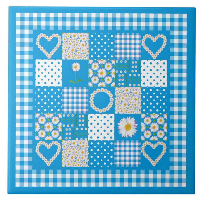 Joli carreau de céramique : fausse patchwork de ch (Devant)