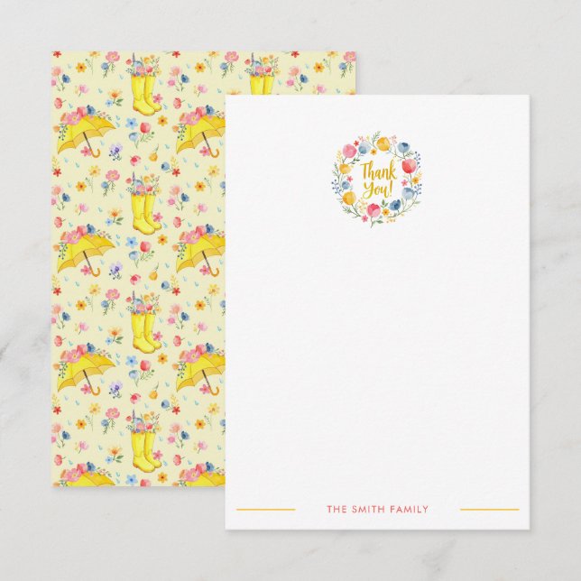 Joli Carte de remerciements de Baby shower Floral  (Devant / Derrière)