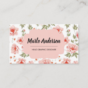 Joli Carte de visite de pivoines roses