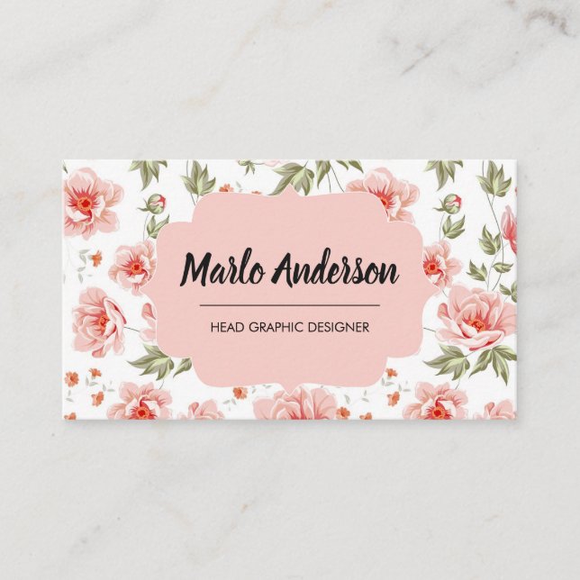 Joli Carte de visite de pivoines roses (Devant)