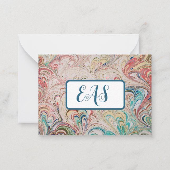Joli Cartes pour notes en papier marbré avec Monog (Devant)