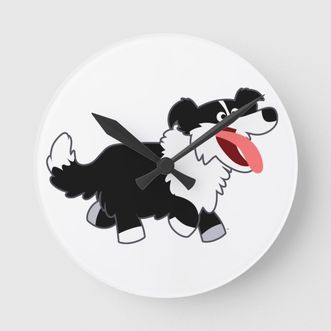 Joli Cartoon Bordure Collie Horloge murale (Recto)