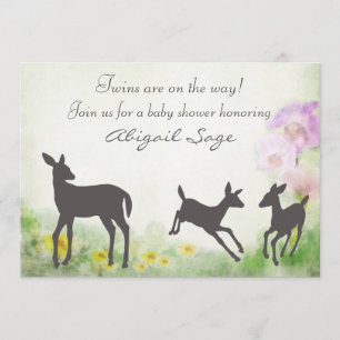 Joli cerf dans Meadow Twins Baby shower Invitation