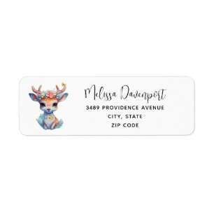 Joli cerf de bébé avec Antlers et Fleurs Adresse