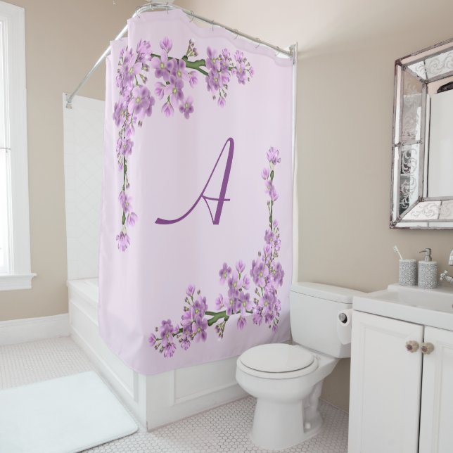 Joli Cerisier Rose Fleurs Douche Rideau (En situation)