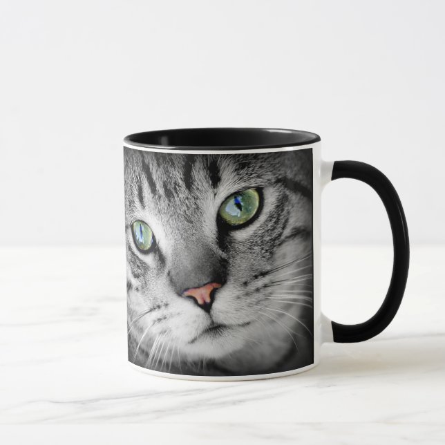 Joli chat avec yeux verts et citation café Mug (Droite)