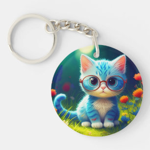 Joli Chat Bleu Portant des Lunettes-47067