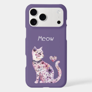 Joli Chat Floral aux Cœurs Roses Violets