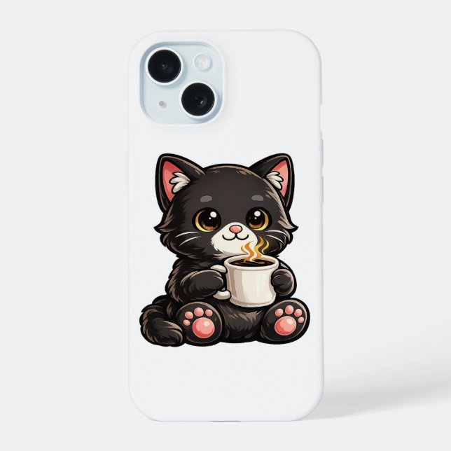 Joli Chat Noir avec Café (Verso)