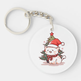 Joli chat portant un chapeau de Père Noël près de