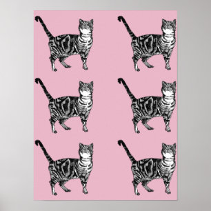 Joli Chat Tigré Rayé Rose Affiches d'Art