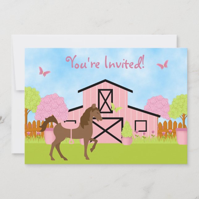 Joli Cheval Brown et Fleurs Invitation Anniversair (Devant)