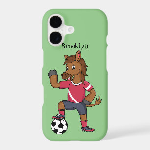 Joli cheval drôle jouant au football en dessin ani