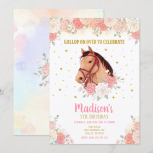 Joli Cheval et Fleurs Invitation Anniversaire 