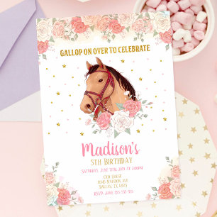 Joli Cheval et Fleurs Invitation Anniversaire