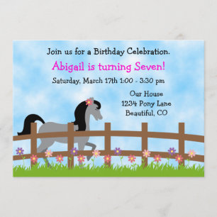 Joli Cheval gris avec fleurs Invitation Anniversai