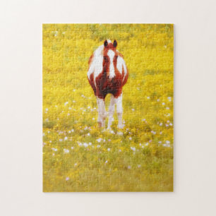 Joli cheval Jaune Fleur sauvage Puzzle