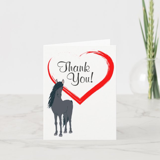 Joli cheval noir et Merci de coeur rouge (Devant)