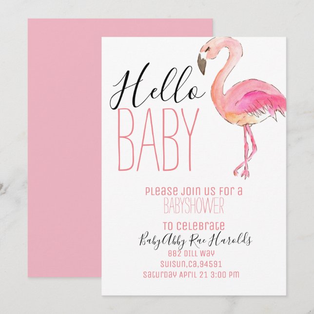 Joli chic flamingo fille baby shower invitation (Devant / Derrière)