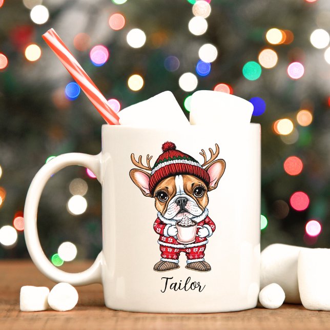 Joli Chien Français Mug Christmas (French bulldog personalized Christmas mug.)