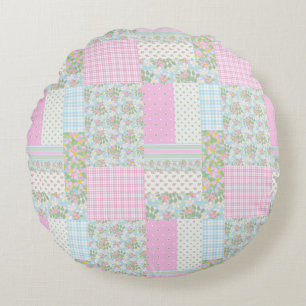 Joli chien rose Rose Faux Patchwork Round Coussin