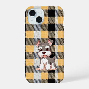 Joli chien Schnauzer carreaux jaunes