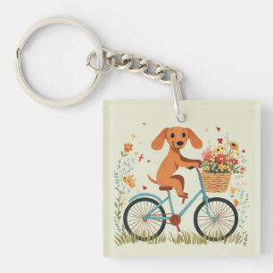 Joli chien teckel à vélo Fleurs printanières