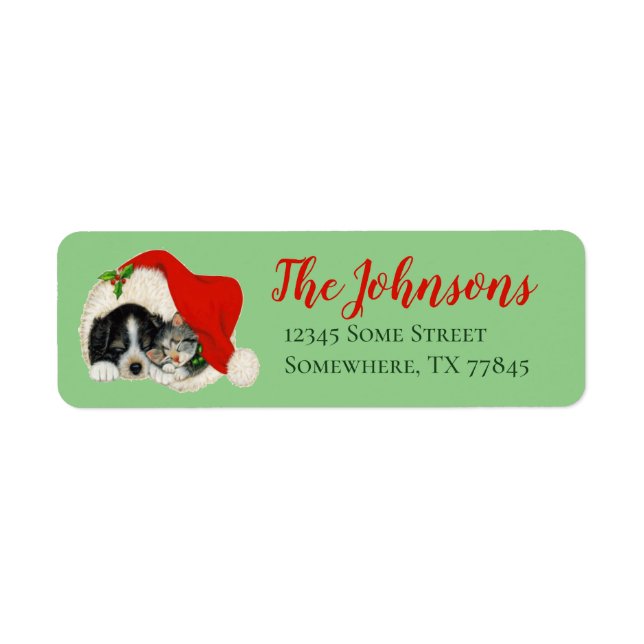 Joli chiot et chaton Étiquettes de adresse de Noël (Devant)