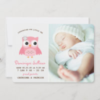 Joli Chouette rose Faire-part de naissance photo